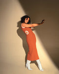 Orange Midi Dress by Meko Studio with Cut Out Dresses, Evening Wear, Hand Knitted, July Sale, July Sale 2023, Midi Dresses, Orange, Recycled Cotton, Recycled Polyster, Sleeveless Dresses, Slim Fit, Solids, Tranquil AW-22/23, Tranquil by Meko Studio, Womenswear at Kamakhyaa for sustainable fashion
