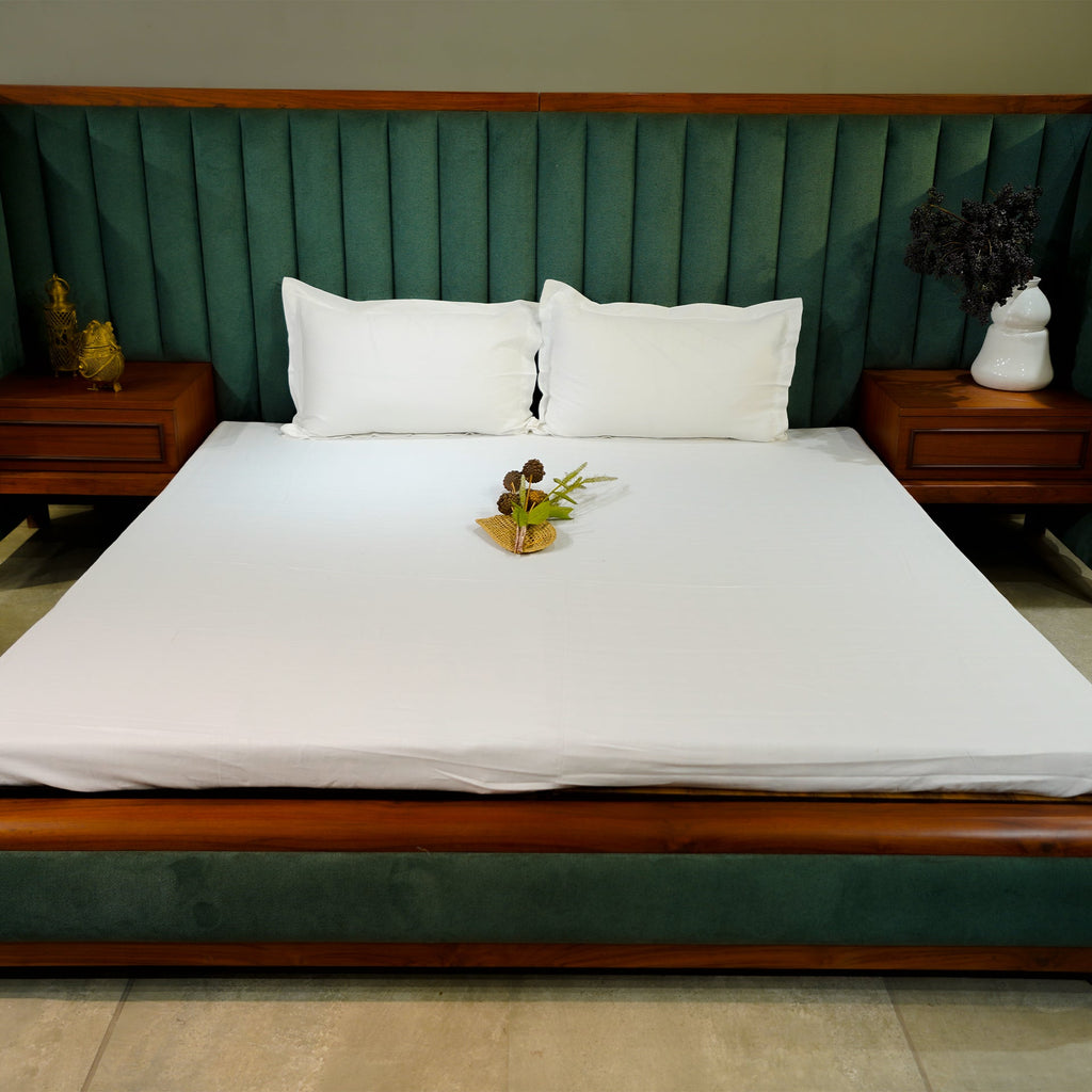 White Elegance by Aetherea with 100% Cotton, 300 TC, 400 TC, 500 TC, Bedsheets, King, Plain, Plain Bedsheets, Queen, Solid, White at Kamakhyaa for sustainable fashion