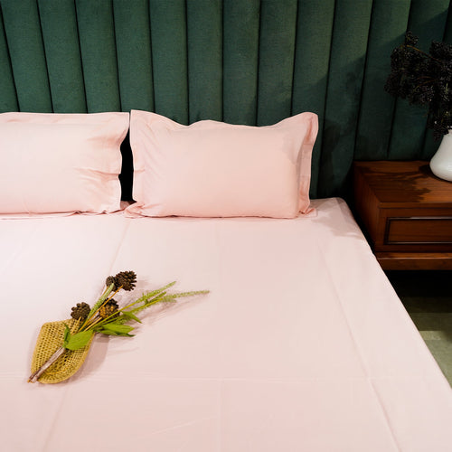 Baby Pink Serenity by Aetherea with 100% Cotton, 300 TC, 400 TC, 500 TC, Baby Pink, Bedsheets, King, Plain, Plain Bedsheets, Queen, Solid at Kamakhyaa for sustainable fashion