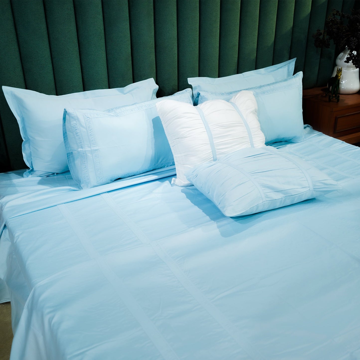 Azure Whisper Opulent Edge Pillow Cover by Aetherea with Pillow Cover at Kamakhyaa for sustainable fashion