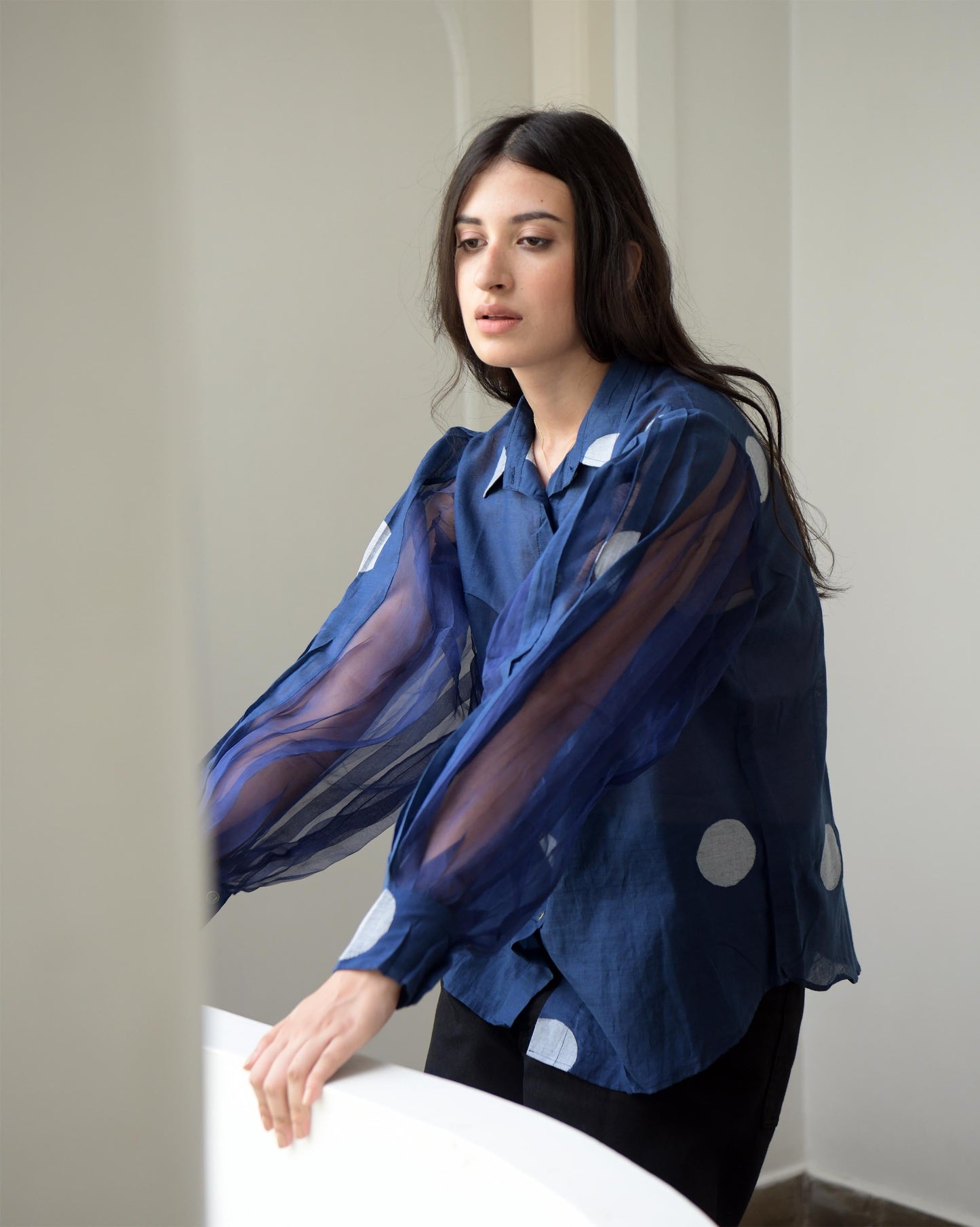 Blue Shirt by Taro with Blue, Duplicate, Evening Wear, Handwoven silk, July Sale, July Sale 2023, Natural, Regular Fit, Shirts, Tops, Wildflower by Taro, Womenswear at Kamakhyaa for sustainable fashion