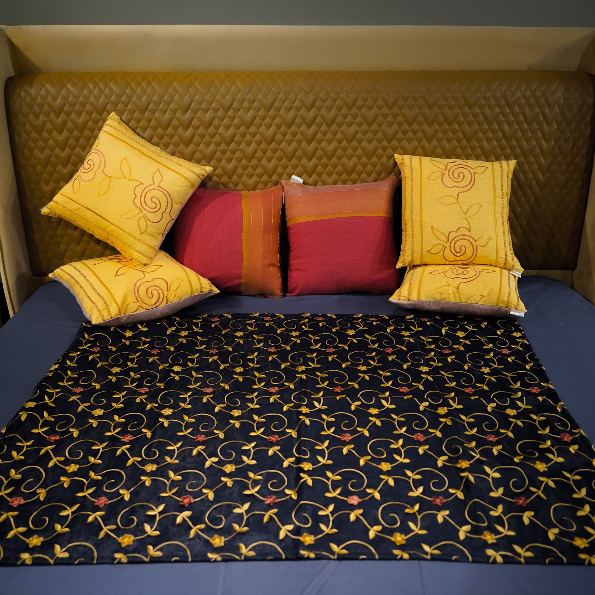 Enchanted Bloom by Aetherea with Bed Throws, Cotton, Royal Blue, Sheer, Upcycled at Kamakhyaa for sustainable fashion