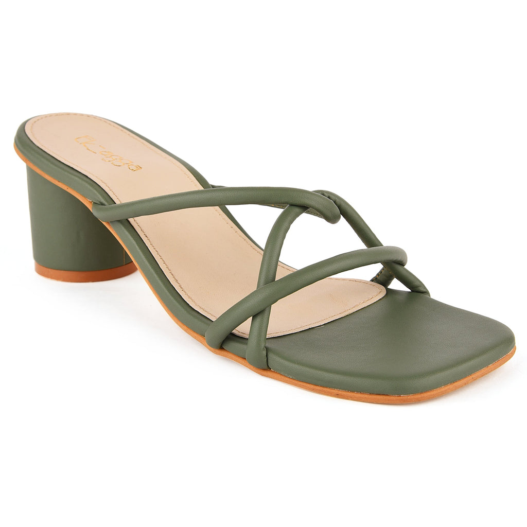 Green Stap Heels by EK_agga with Block Heels, Green, Heels, Less than $50, Party Wear, Patent leather, Solids, Square toe, Vegan at Kamakhyaa for sustainable fashion