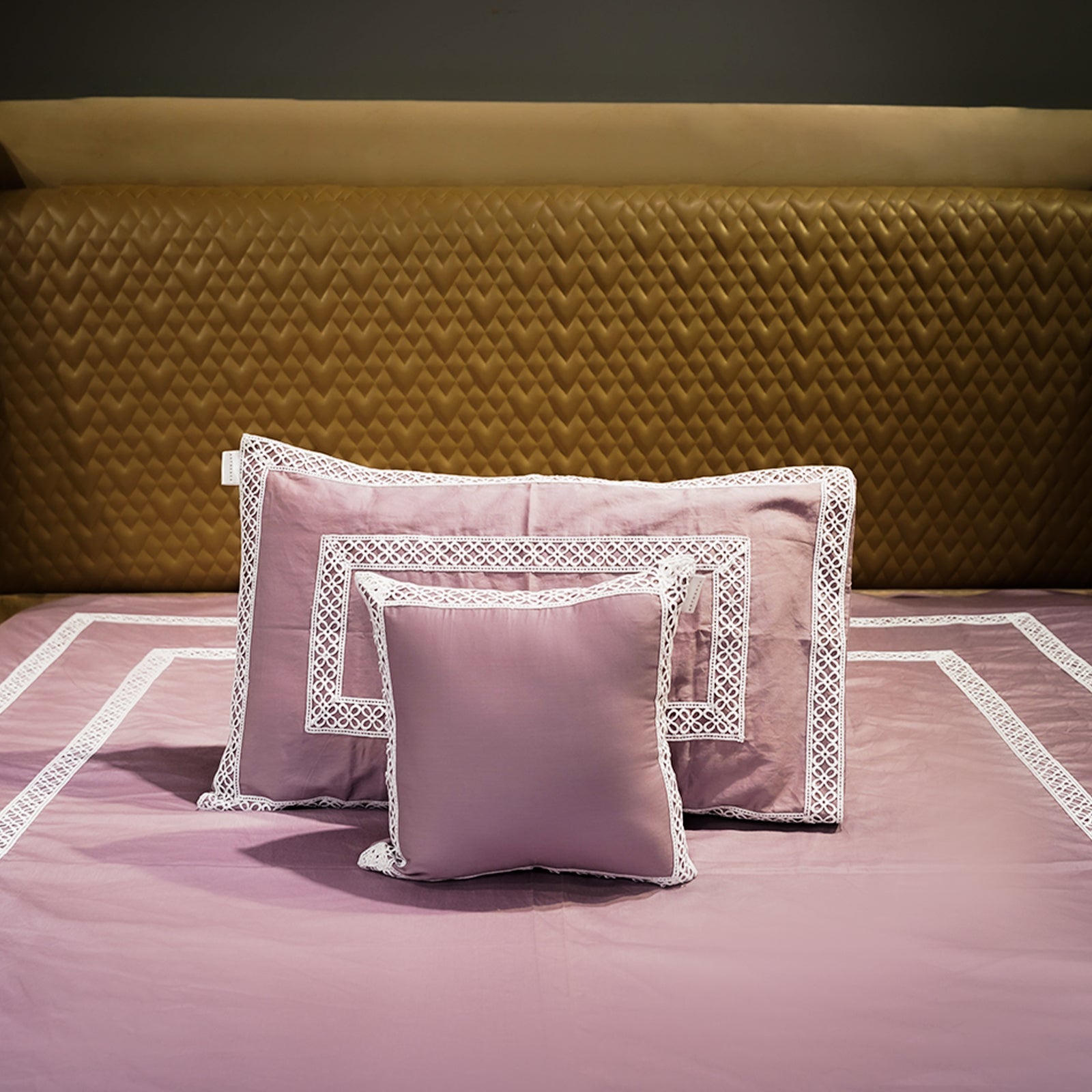 Misty Mauve Cotton Bloom by Aetherea with 100% Cotton, 300 TC, 500 TC, Cushion, Designer Bedsheets, King, Lace, Lavender, Purple, Queen at Kamakhyaa for sustainable fashion