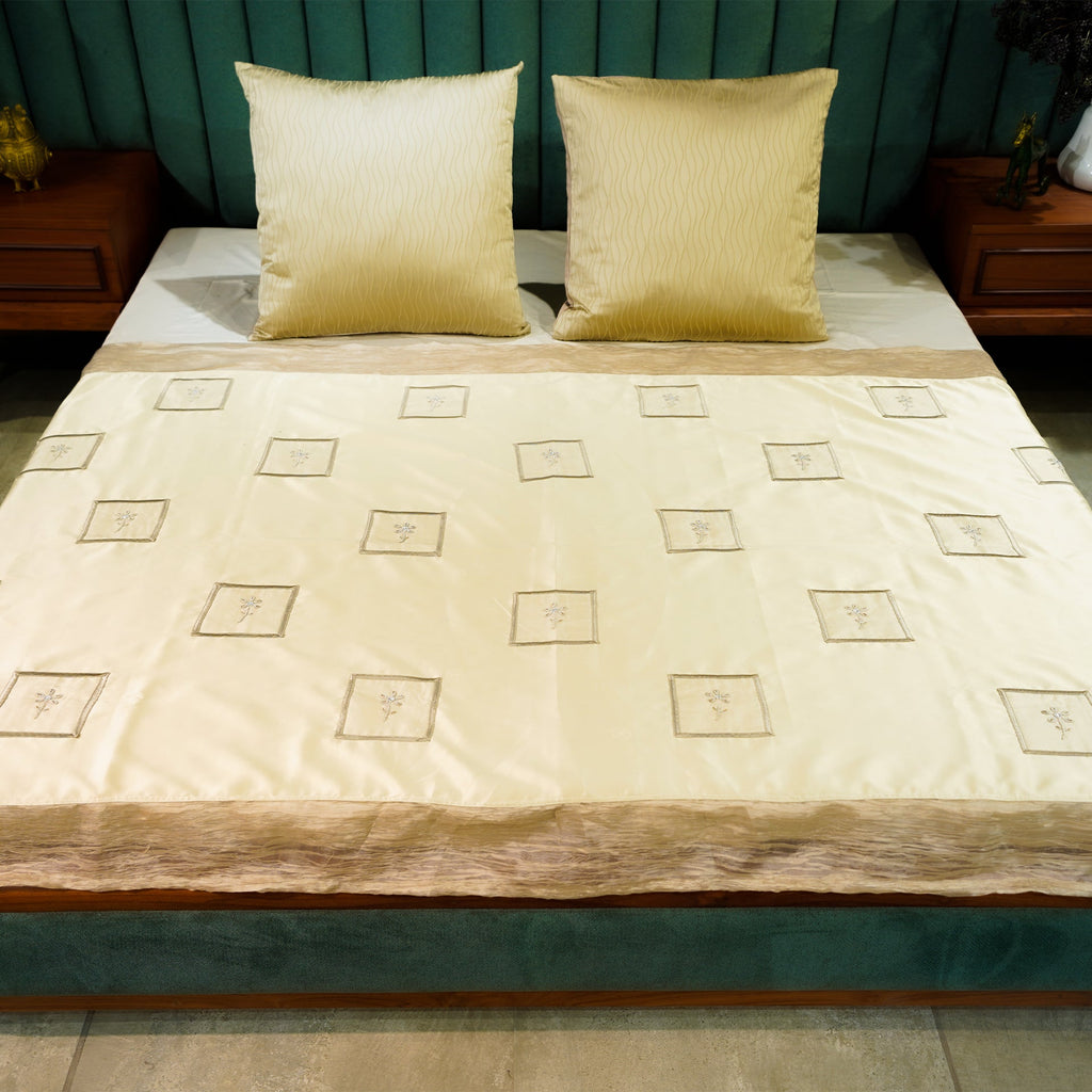 Whispering Meadow by Aetherea with Bed Throws, Cotton, Cream, Embroidered, Piping, Sheer, Upcycled, White at Kamakhyaa for sustainable fashion