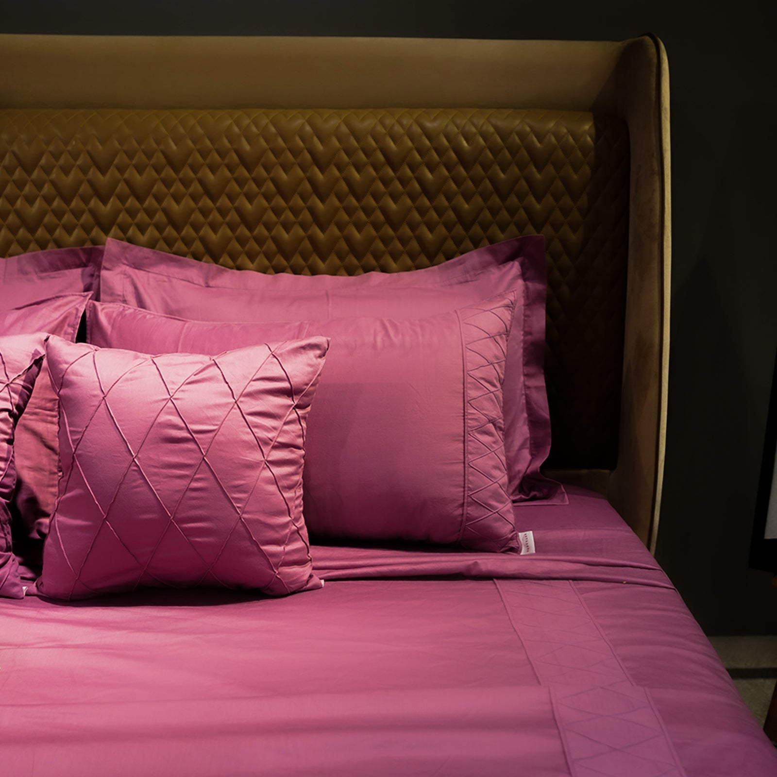 Rose Quartz Diamond Simplicity by Aetherea with 100% Cotton, 300 TC, 400 TC, 500 TC, Cushion, Designer Bedsheets, Diamond, King, Pink, Queen, Solid at Kamakhyaa for sustainable fashion