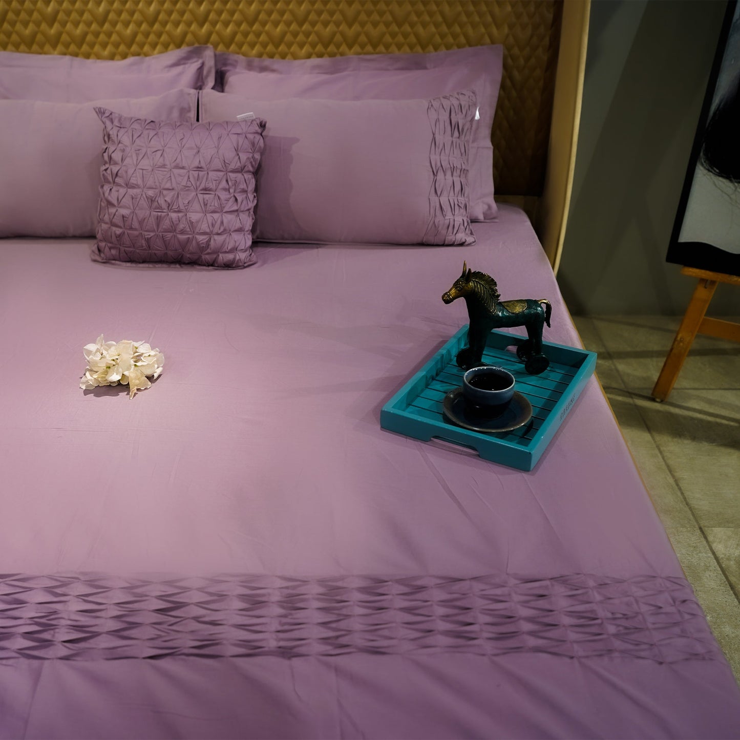 Misty Mauve Honeycomb Serenity by Aetherea with Designer Bedsheets at Kamakhyaa for sustainable fashion