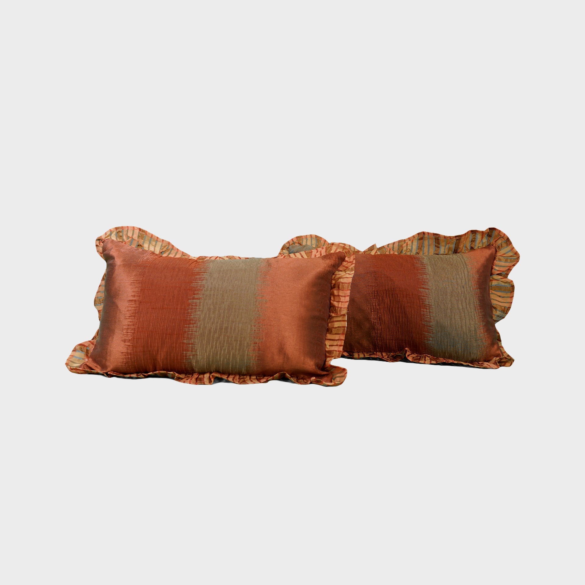 Garnet Gingham by Aetherea with Cotton, Cushion covers, Deck Cushion, Frills, Metallic, Plaids, Red, Sheer, Upcycled at Kamakhyaa for sustainable fashion