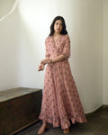Pink Chiffon Printed Maxi Dress by Taro with Best Selling, Chiffon, Evening Wear, FB ADS JUNE, July Sale, July Sale 2023, Maxi Dresses, Natural, Pink, Prints, Regular Fit, Wildflower by Taro, Womenswear at Kamakhyaa for sustainable fashion