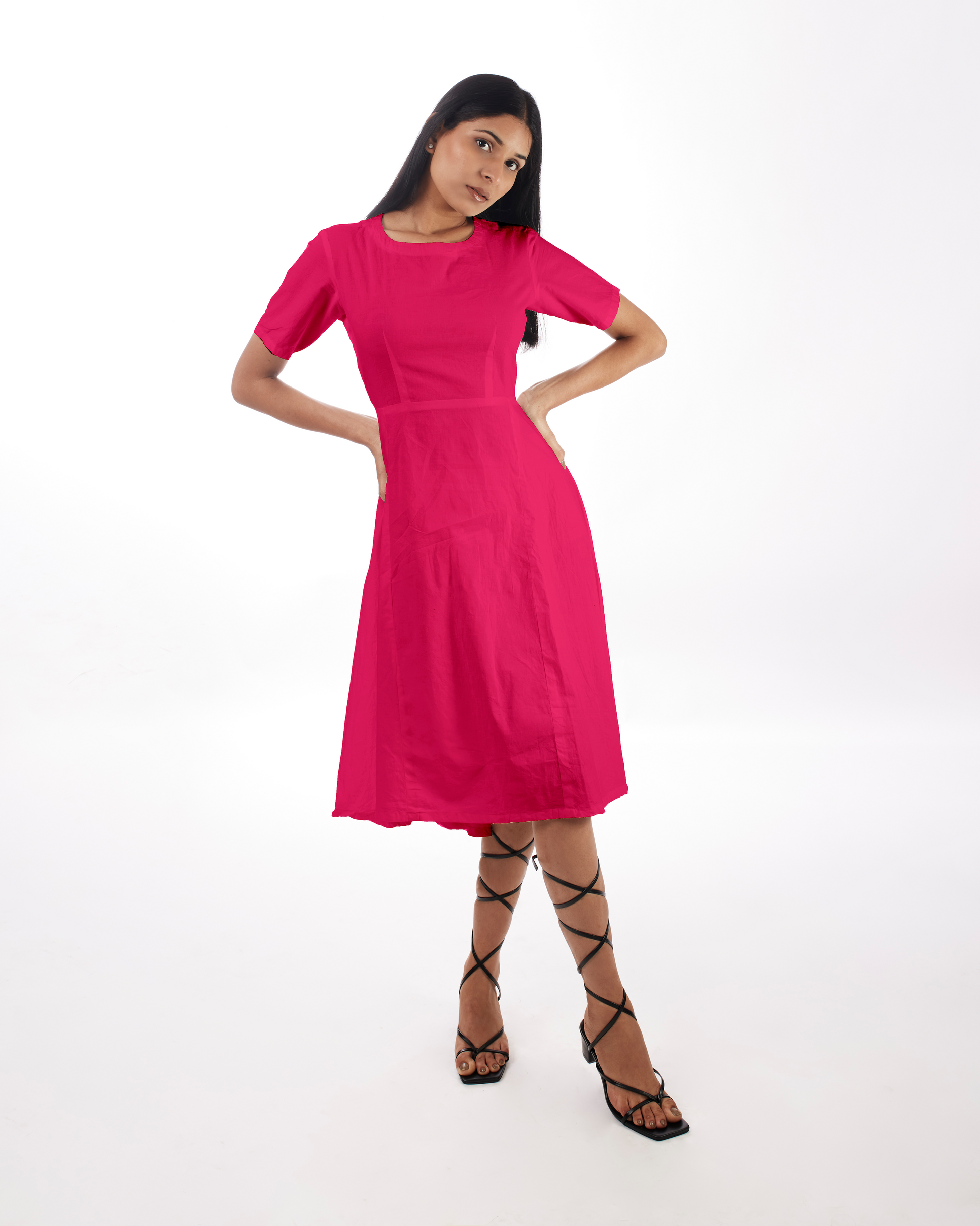Pink Backless Midi Dress by Kamakhyaa with 100% pure cotton, FB ADS JUNE, Fitted At Waist, KKYSS, Midi Dresses, Naturally Made, Party Wear, Pink, Slim Fit, Solids, Summer Sutra, Womenswear at Kamakhyaa for sustainable fashion