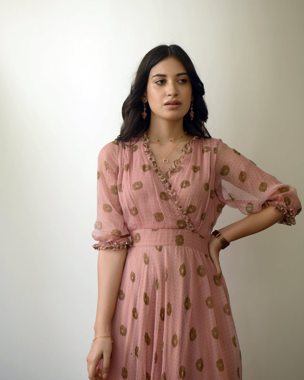 Pink Chiffon Printed Maxi Dress by Taro with Best Selling, Chiffon, Evening Wear, FB ADS JUNE, July Sale, July Sale 2023, Maxi Dresses, Natural, Pink, Prints, Regular Fit, Wildflower by Taro, Womenswear at Kamakhyaa for sustainable fashion