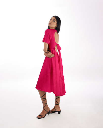 Pink Backless Midi Dress by Kamakhyaa with 100% pure cotton, FB ADS JUNE, Fitted At Waist, KKYSS, Midi Dresses, Naturally Made, Party Wear, Pink, Slim Fit, Solids, Summer Sutra, Womenswear at Kamakhyaa for sustainable fashion