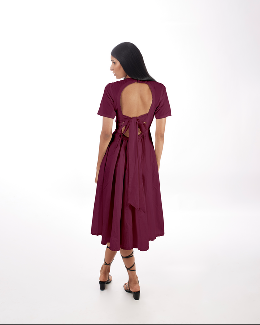 Plum Backless Midi Dress by Kamakhyaa with 100% pure cotton, FB ADS JUNE, Fitted At Waist, KKYSS, Midi Dresses, Naturally Made, Party Wear, Purple, Slim Fit, Solids, Summer Sutra, Womenswear at Kamakhyaa for sustainable fashion