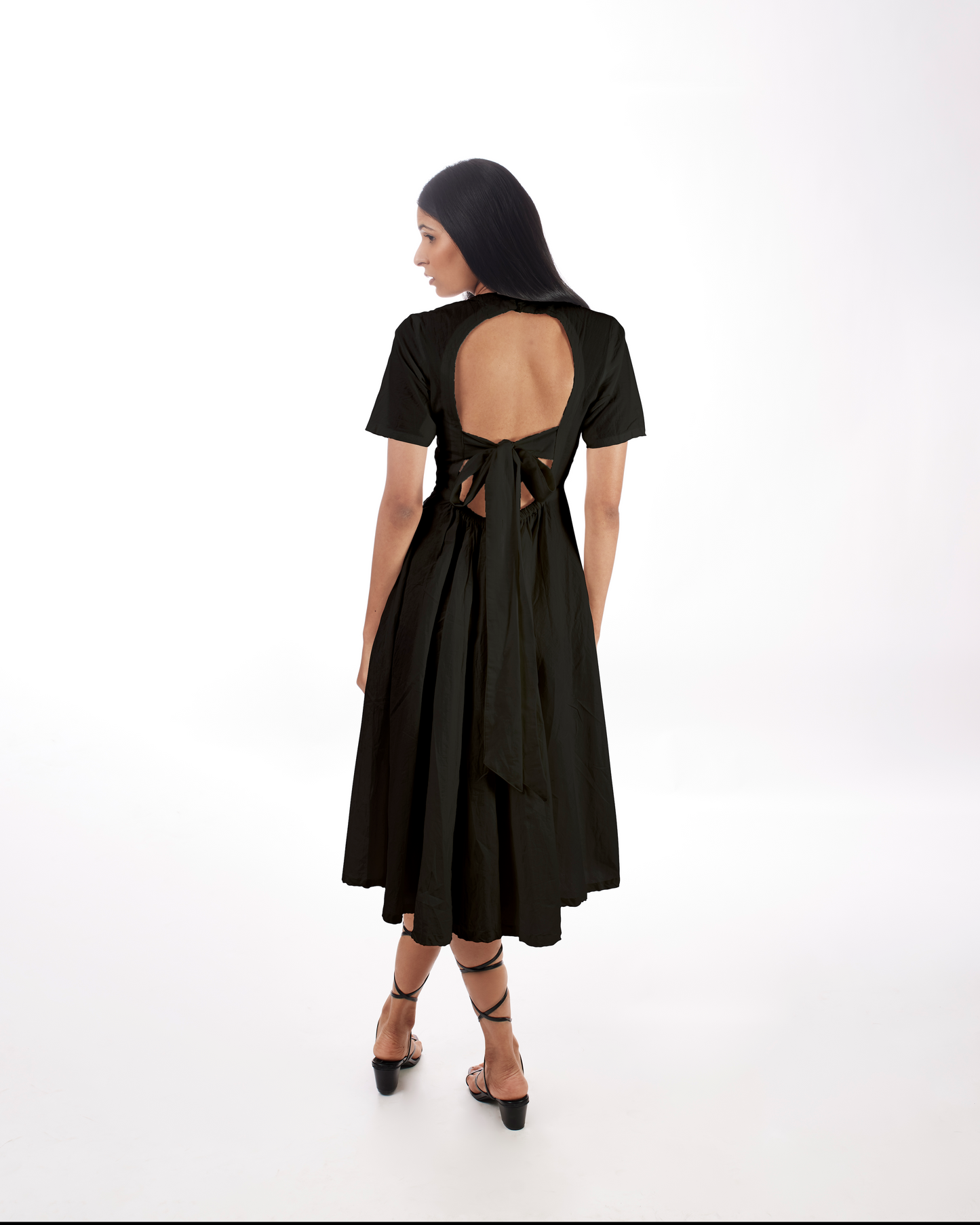 Black Backless Midi Dress by Kamakhyaa with 100% pure cotton, Black, FB ADS JUNE, Fitted At Waist, KKYSS, Midi Dresses, Naturally Made, Party Wear, Slim Fit, Solids, Summer Sutra, Womenswear at Kamakhyaa for sustainable fashion