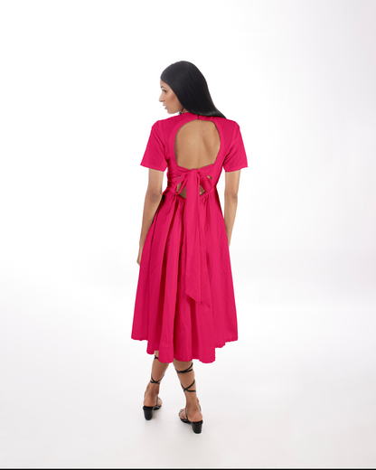 Pink Backless Midi Dress by Kamakhyaa with 100% pure cotton, FB ADS JUNE, Fitted At Waist, KKYSS, Midi Dresses, Naturally Made, Party Wear, Pink, Slim Fit, Solids, Summer Sutra, Womenswear at Kamakhyaa for sustainable fashion