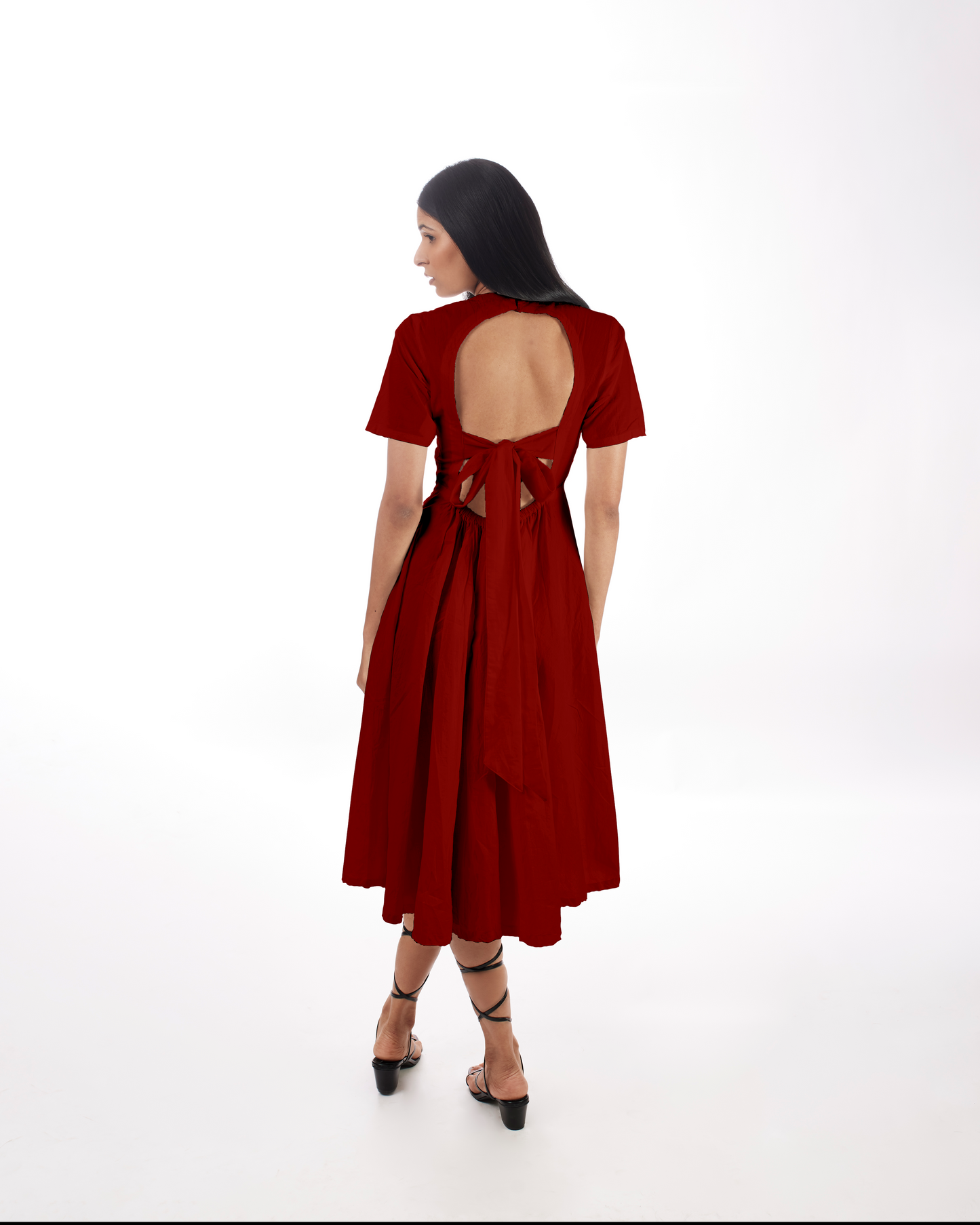 Red Backless Midi Dress by Kamakhyaa with 100% pure cotton, FB ADS JUNE, Fitted At Waist, KKYSS, Midi Dresses, Naturally Made, Party Wear, Red, Slim Fit, Solids, Summer Sutra, Womenswear at Kamakhyaa for sustainable fashion