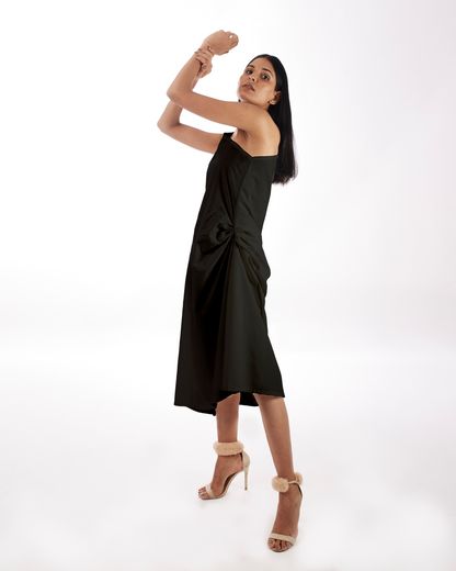 Black One Shoulder Dress by Kamakhyaa with 100% pure cotton, Black, FB ADS JUNE, Fitted At Waist, KKYSS, Naturally Made, One Shoulder Dresses, Party Wear, Regular Fit, Solids, Summer Sutra, Womenswear at Kamakhyaa for sustainable fashion