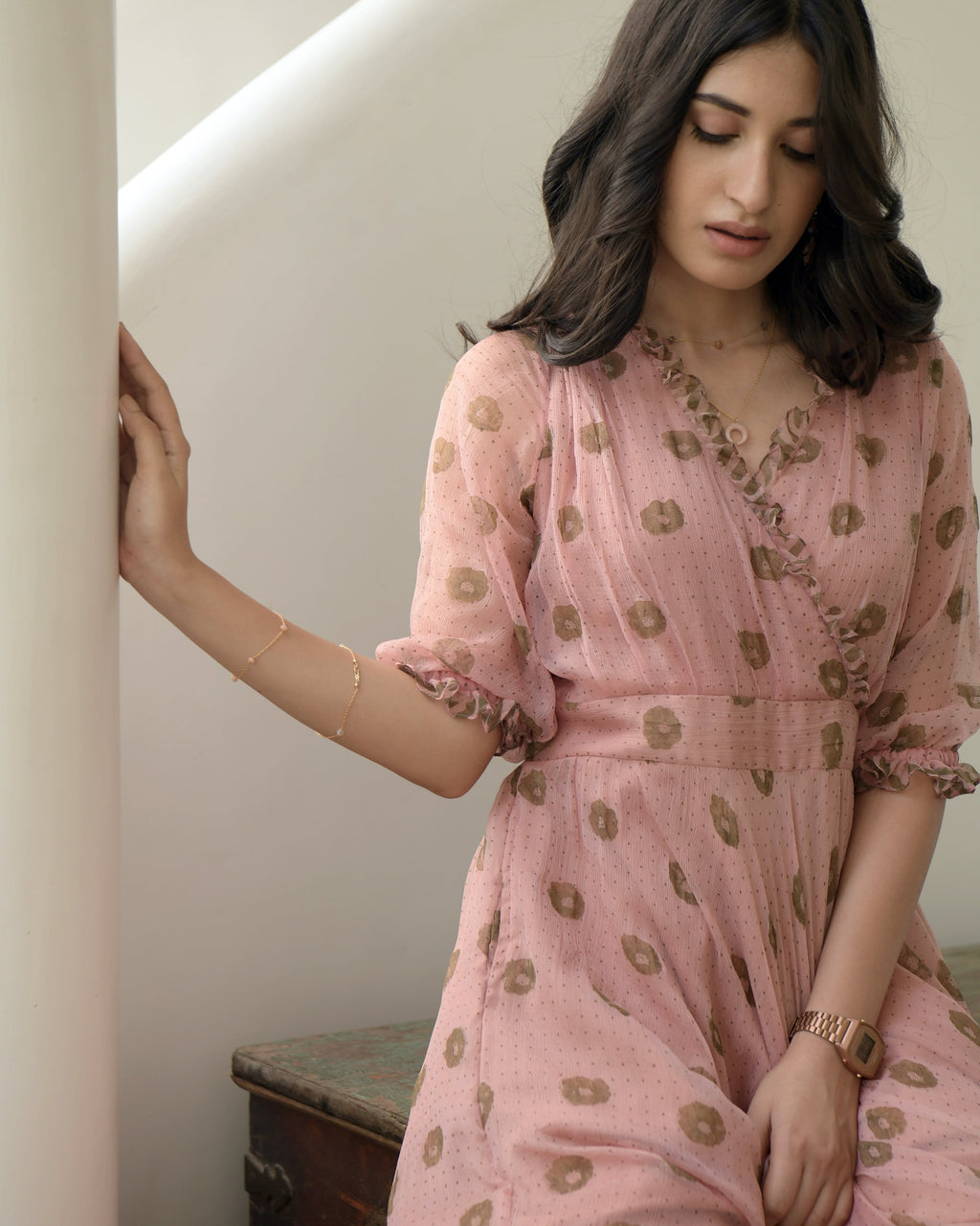 Pink Chiffon Printed Maxi Dress by Taro with Best Selling, Chiffon, Evening Wear, FB ADS JUNE, July Sale, July Sale 2023, Maxi Dresses, Natural, Pink, Prints, Regular Fit, Wildflower by Taro, Womenswear at Kamakhyaa for sustainable fashion