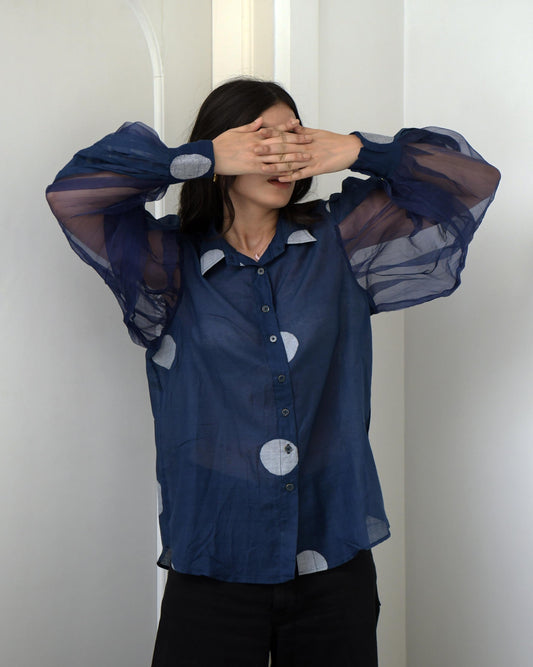 Blue Shirt by Taro with Blue, Duplicate, Evening Wear, Handwoven silk, July Sale, July Sale 2023, Natural, Regular Fit, Shirts, Tops, Wildflower by Taro, Womenswear at Kamakhyaa for sustainable fashion