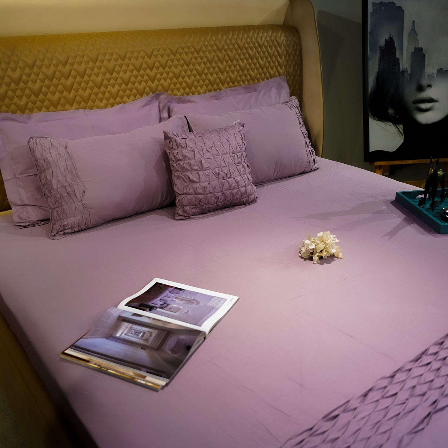 Misty Mauve Honeycomb Serenity by Aetherea with Designer Bedsheets at Kamakhyaa for sustainable fashion