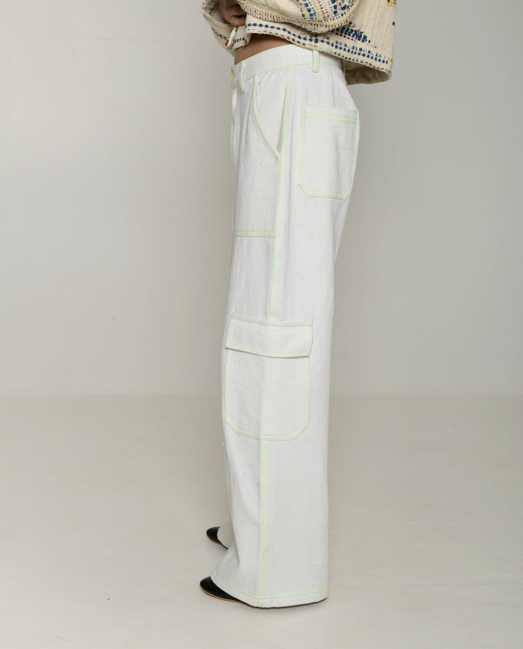 Handwoven White Cargo Pants by Rias Jaipur with 100% Cotton, Casual wear, Natural, Pants, RE 2.O, RE 2.O by Rias Jaipur, Regular, solids, Unisex, White, Womenswear at Kamakhyaa for sustainable fashion
