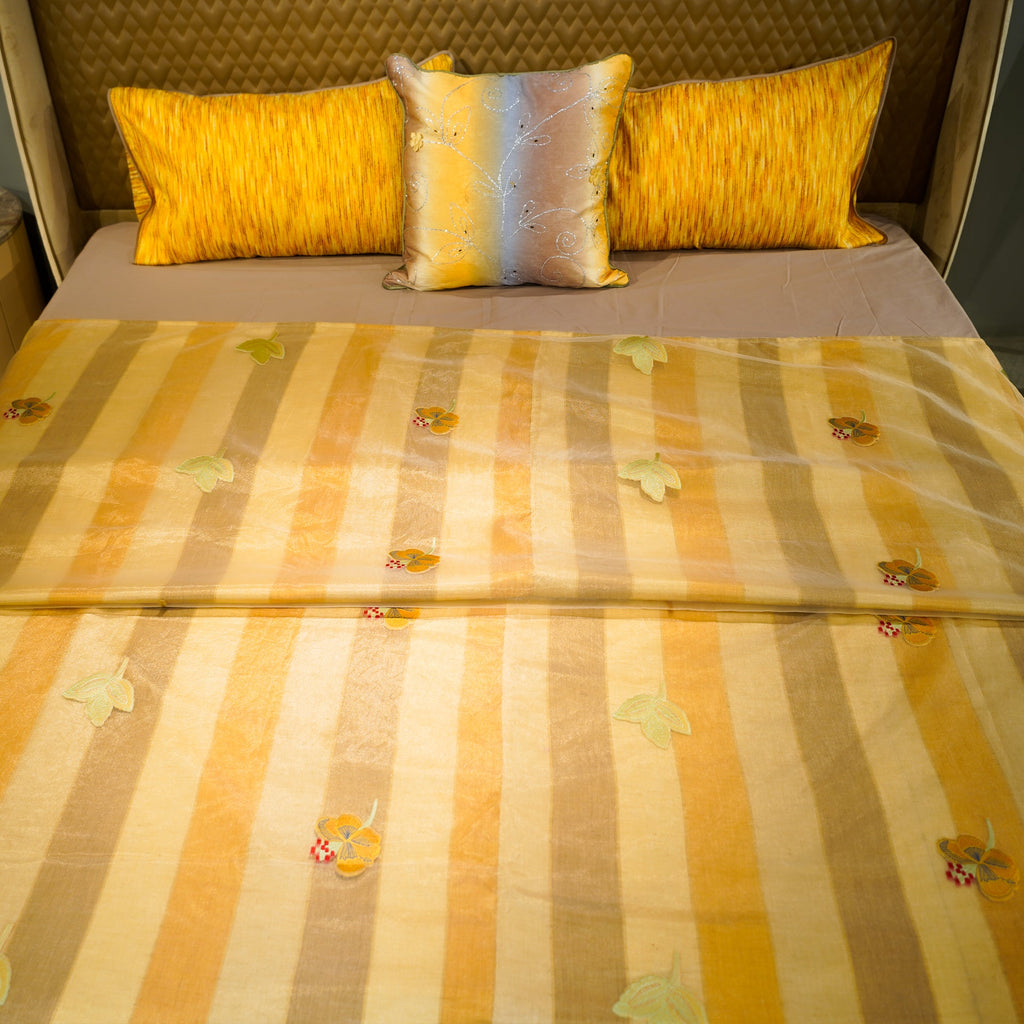 Monochrome Blossom by Aetherea with Bed Covers, Home, Monochrome, Sheer, Silk, Upcycled, Yellow at Kamakhyaa for sustainable fashion