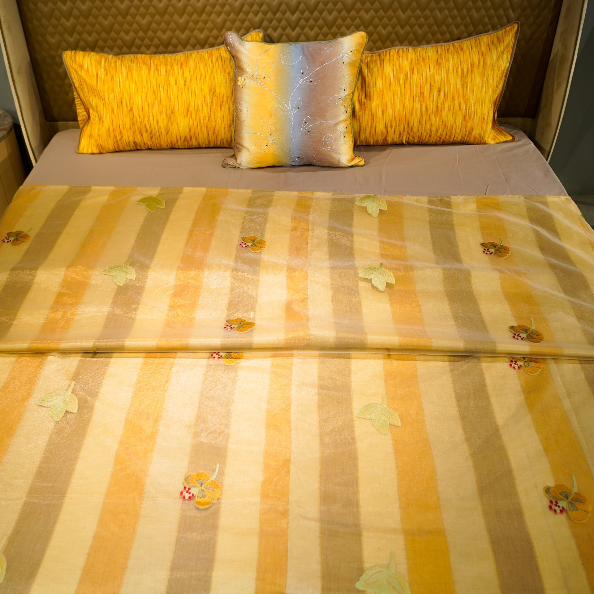 Monochrome Blossom by Aetherea with Bed Covers, Home, Monochrome, Sheer, Silk, Upcycled, Yellow at Kamakhyaa for sustainable fashion