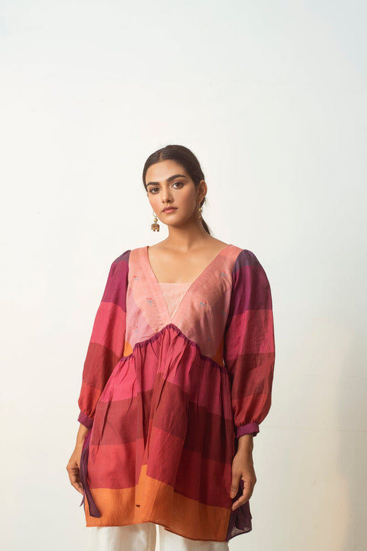 Colors of Life Top by The Loom Art with Capsule by The Loom Art, Handwoven silk, July Sale, July Sale 2023, Multicolor, Natural, Party Wear, Prints, Regular Fit, Tops, Tunic Tops, Womenswear at Kamakhyaa for sustainable fashion