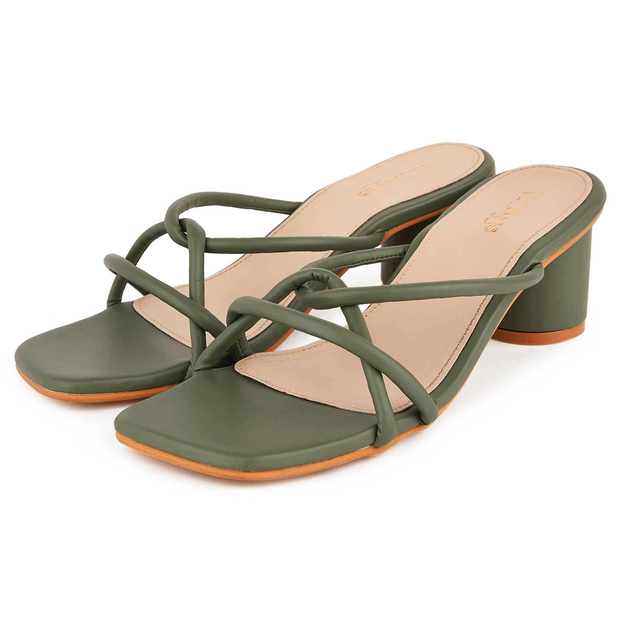 Green Stap Heels by EK_agga with Block Heels, Green, Heels, Less than $50, Party Wear, Patent leather, Solids, Square toe, Vegan at Kamakhyaa for sustainable fashion