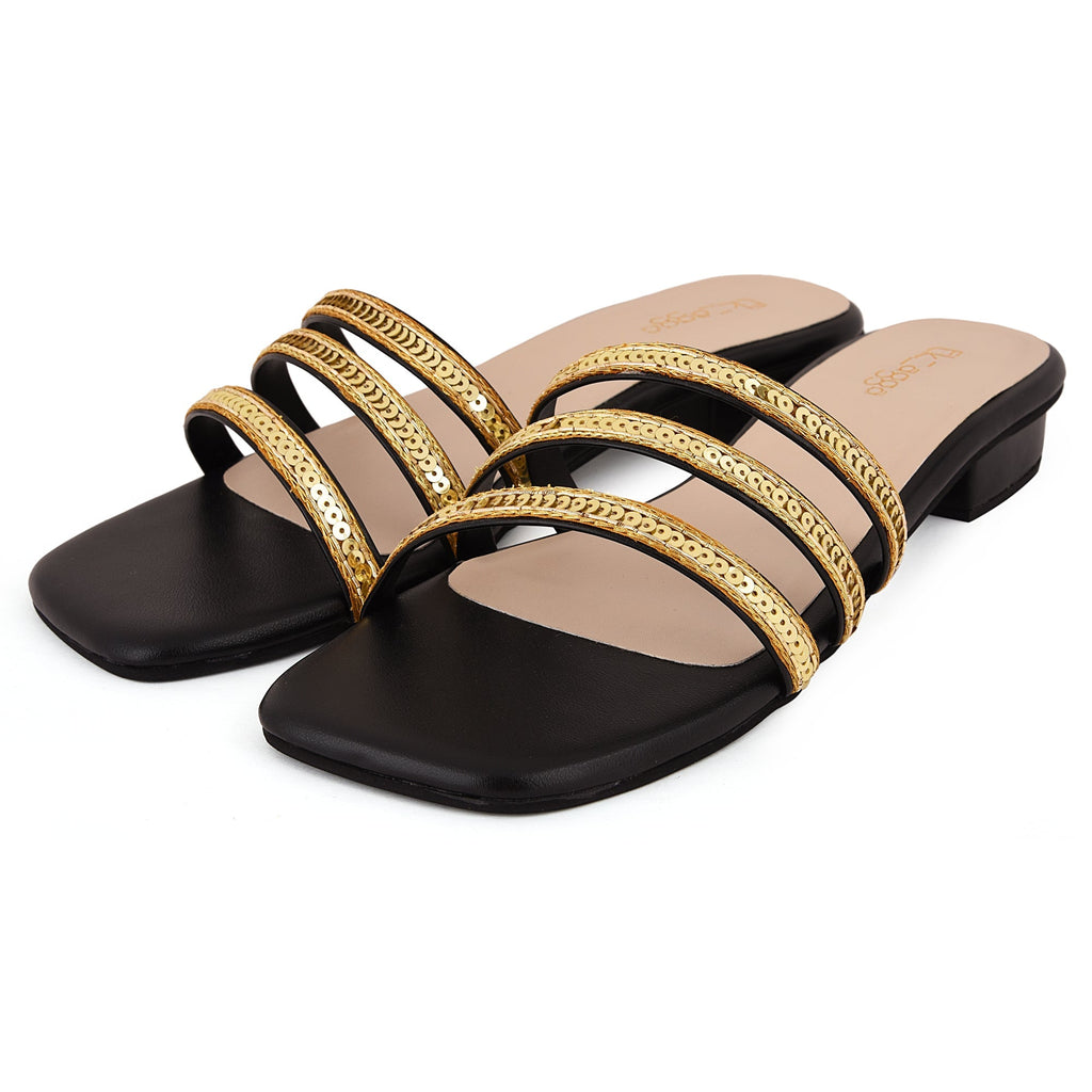 Black Embroidered Embellished Flats by EK_agga with Black, Embroidered, Flats, For Daughter, Less than $50, Party Wear, Patent leather, Square toe, Vegan at Kamakhyaa for sustainable fashion