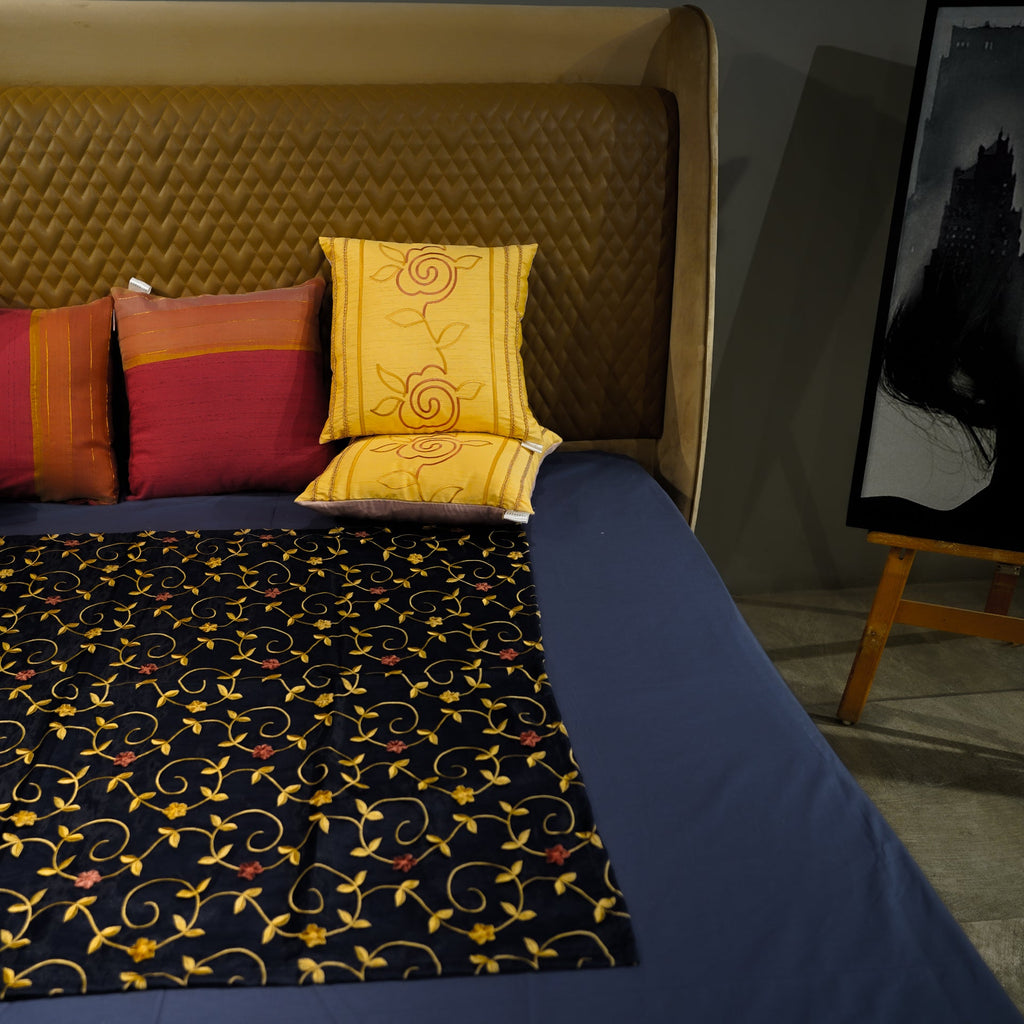 Enchanted Bloom by Aetherea with Bed Throws, Cotton, Royal Blue, Sheer, Upcycled at Kamakhyaa for sustainable fashion