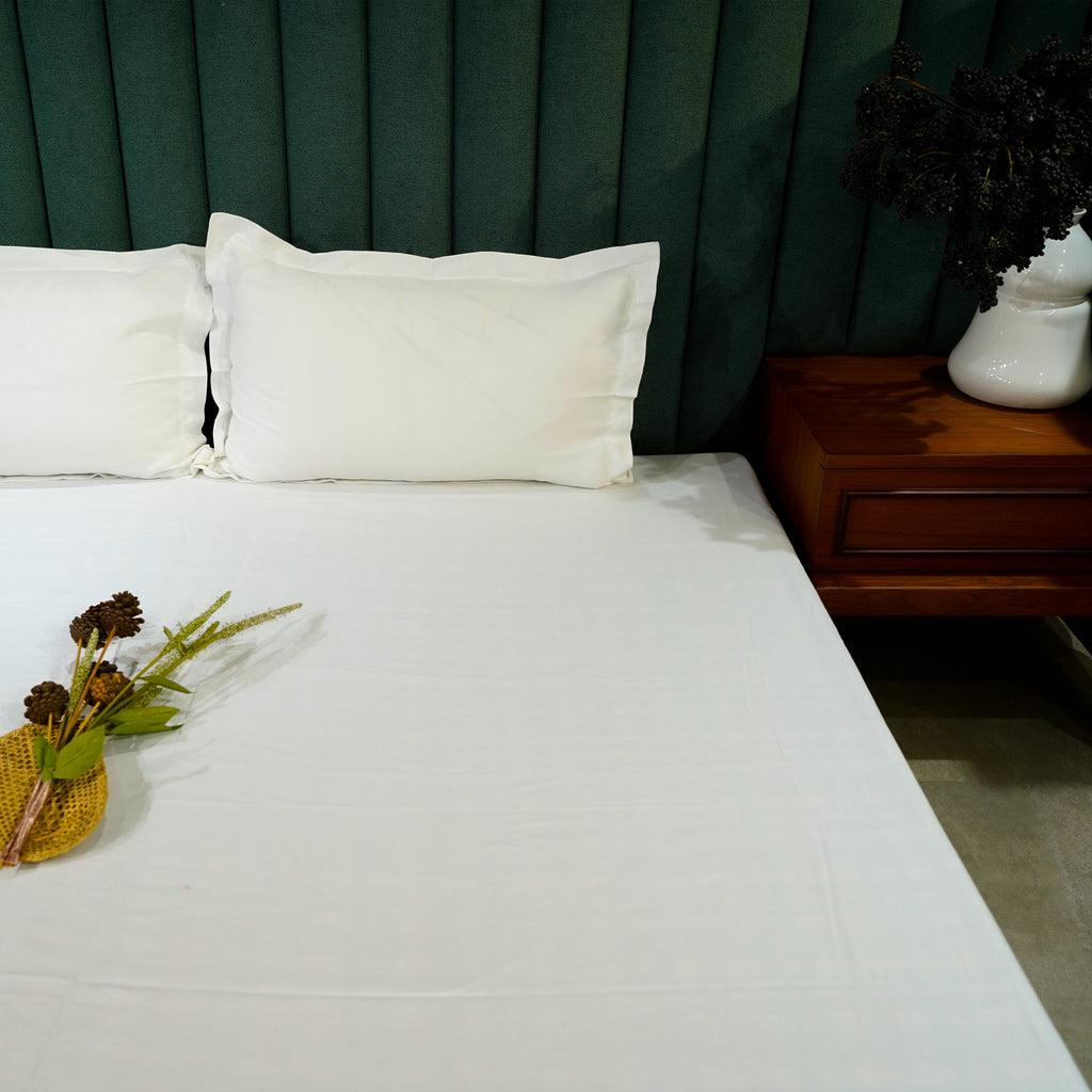 White Elegance by Aetherea with 100% Cotton, 300 TC, 400 TC, 500 TC, Bedsheets, King, Plain, Plain Bedsheets, Queen, Solid, White at Kamakhyaa for sustainable fashion