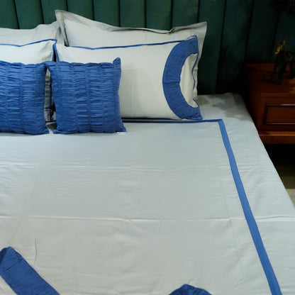 Silver Mist Teardrop Elegance Set by Aetherea with 100% Cotton, 300 TC, 500 TC, Bed Sets, Blue, Cushion, Designer Bedsheets, King, Light Grey, Queen, Royal Blue, Solid, Teardrop at Kamakhyaa for sustainable fashion