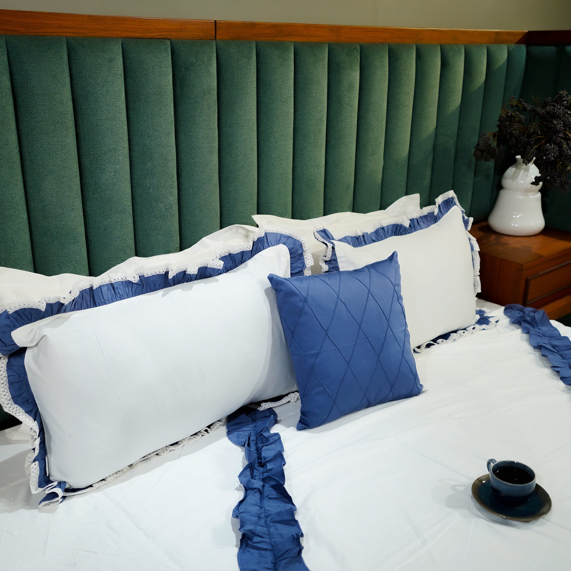 Enriched Frill Cushion Cover by Aetherea with 100% Cotton, Blue, Cushion covers at Kamakhyaa for sustainable fashion