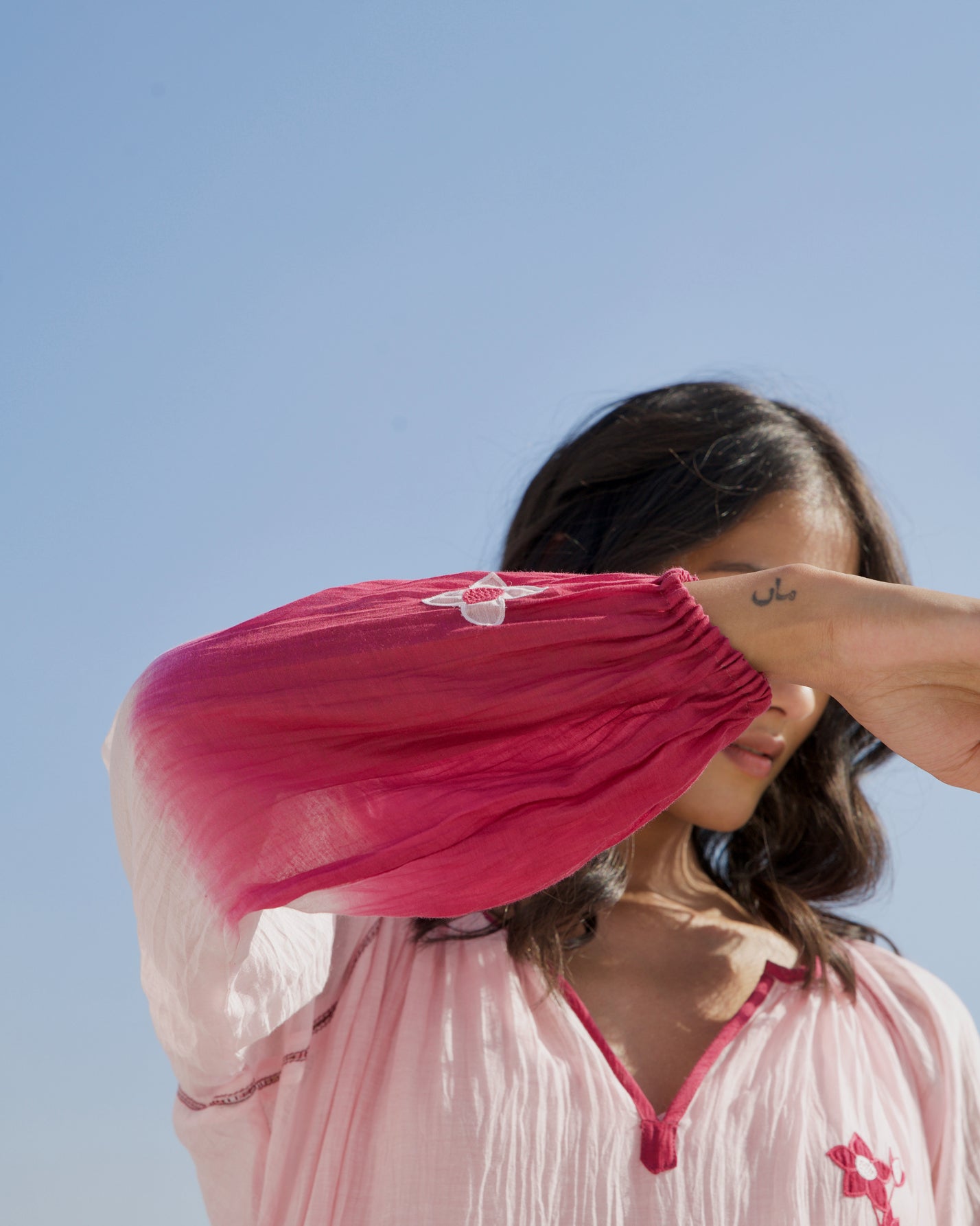 Pink Casual Midi Dress by The Loom Art with Aurora by The Loom Art, Casual Wear, Chanderi Silk, July Sale, July Sale 2023, Midi Dresses, Ombre & Dyes, Organic, Pink, Relaxed Fit, Tiered Dresses, Womenswear at Kamakhyaa for sustainable fashion