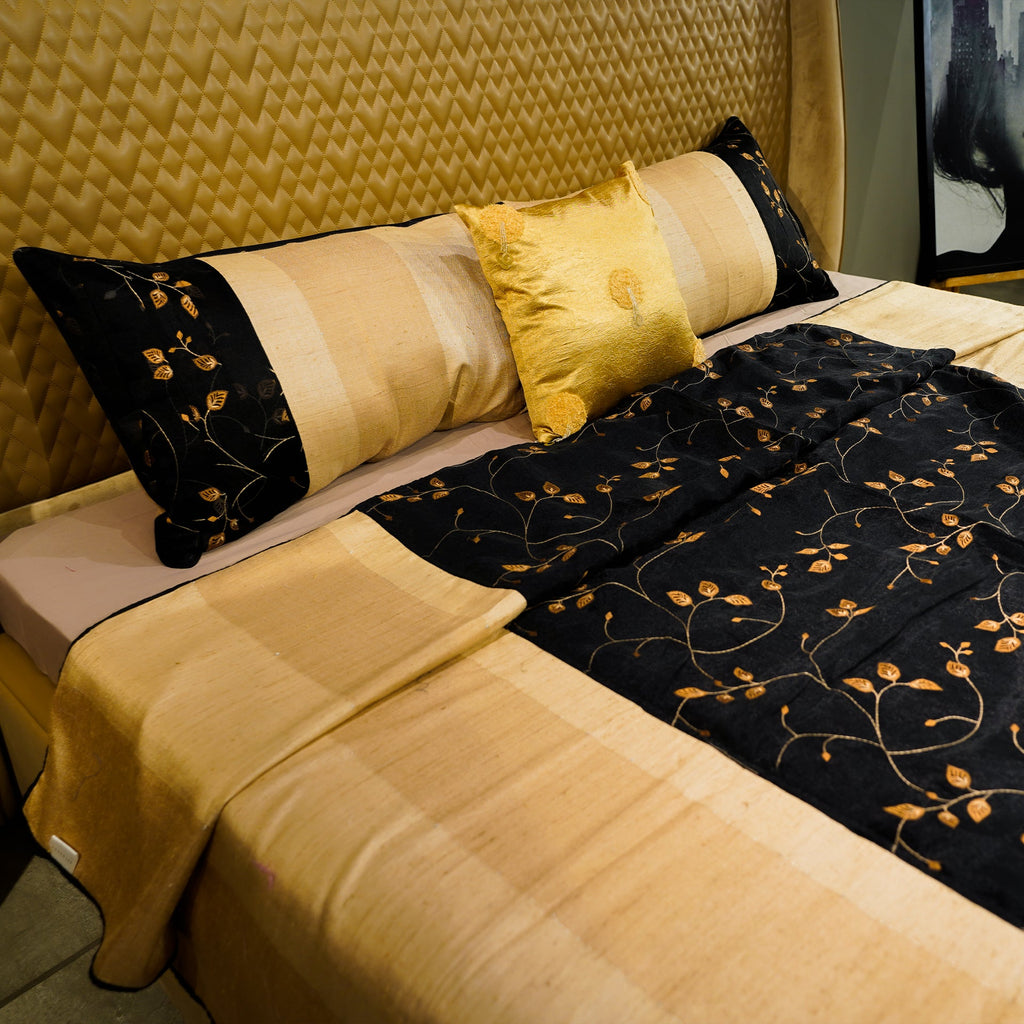 Floral Noir Elegance by Aetherea with Bed Covers, Beige, Black, Cushion, Home, King, Sheer, Silk, Upcycled at Kamakhyaa for sustainable fashion