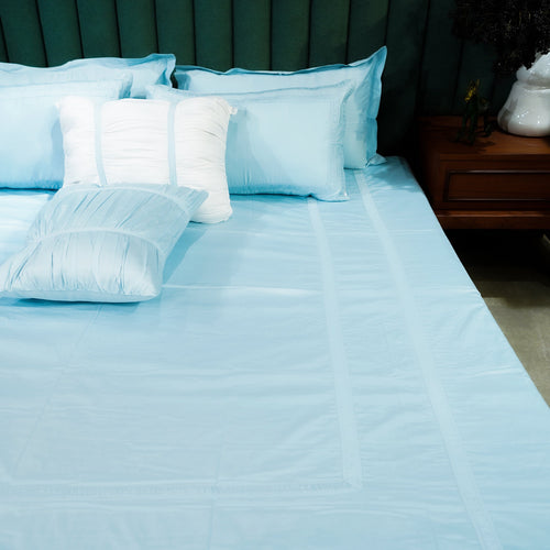 Azure Whisper Opulent Edge by Aetherea with Designer Bedsheets at Kamakhyaa for sustainable fashion