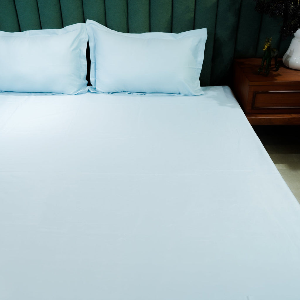 Baby Blue Breeze by Aetherea with 100% Cotton, 300 TC, 400 TC, 500 TC, Baby Blue, Bedsheets, King, Plain, Plain Bedsheets, Queen, Solid at Kamakhyaa for sustainable fashion