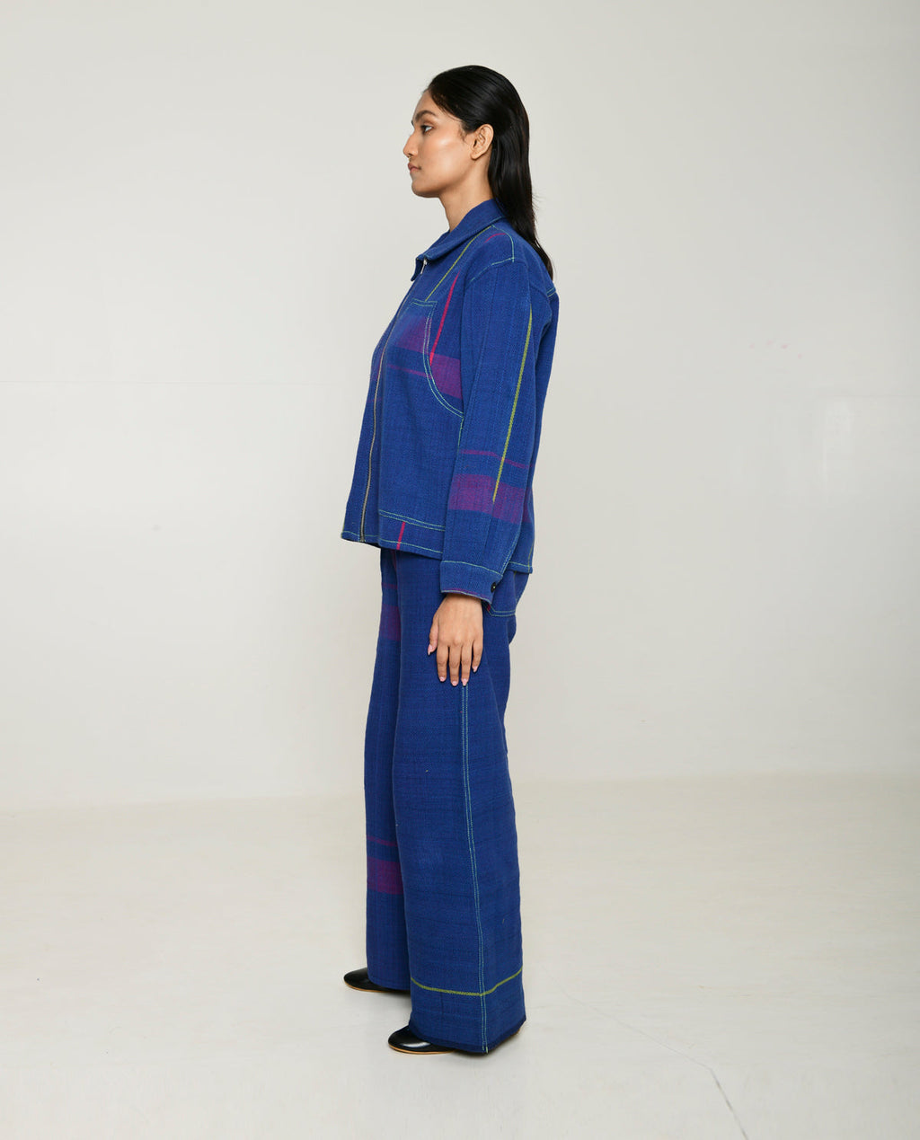 Handwoven Blue striped Cotton Shacket by Rias Jaipur with 100% Cotton, Blue, Casual wear, Multicolor, Natural, RE 2.O, RE 2.O by Rias Jaipur, Relaxed, Stripes, Tops, Unisex, Womenswear at Kamakhyaa for sustainable fashion