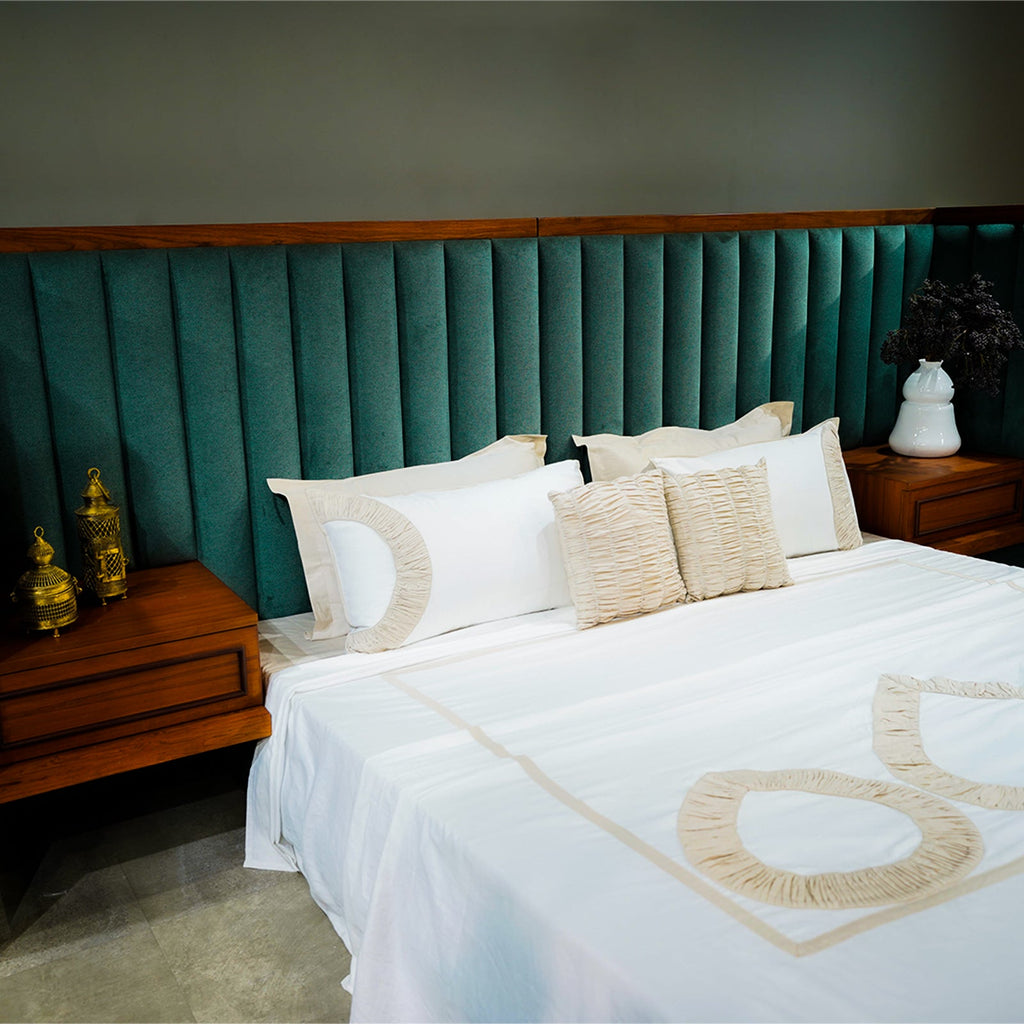 Pure Alabaster Teardrop Elegance by Aetherea with 100% Cotton, 300 TC, 500 TC, Beige, Cushion, Designer Bedsheets, King, Queen, Solid, Teardrop, White at Kamakhyaa for sustainable fashion