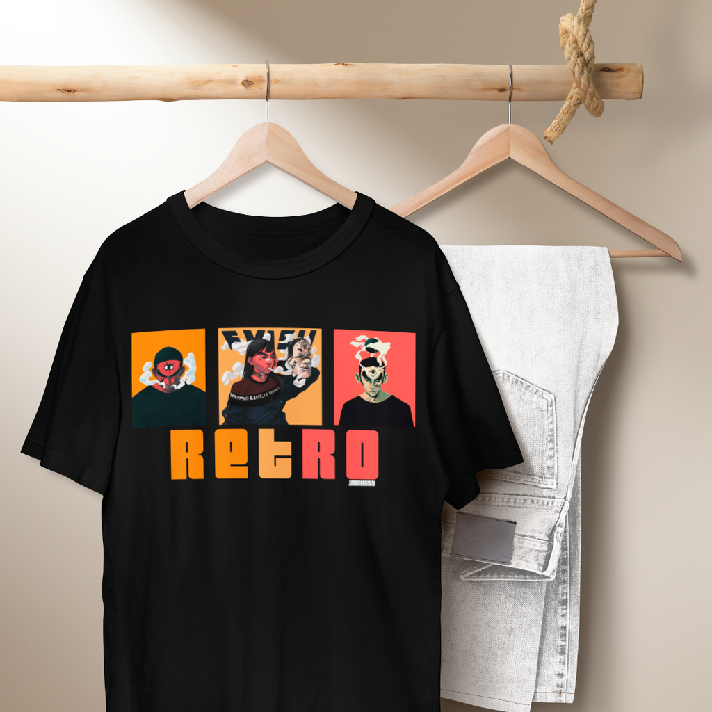 Retro 100% Cotton Oversized Black T-shirt by Unfussy with 100% cotton, Black, Casual Wear, Organic, Oversized Fit, Printed, T-Shirts, Unfussy, Unisex, Womenswear at Kamakhyaa for sustainable fashion