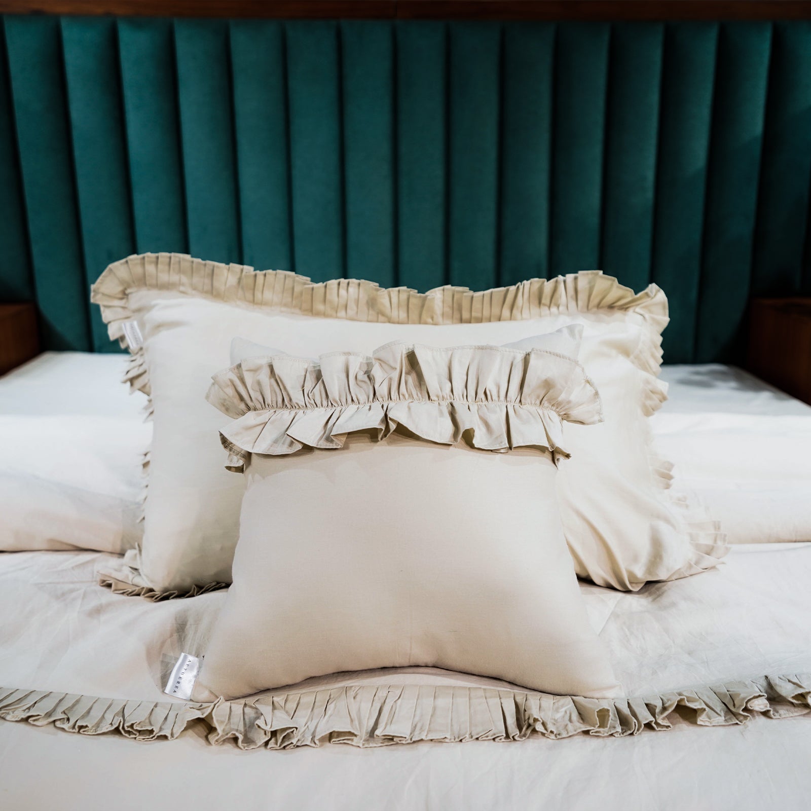 Ruffled Duvet Cover by Aetherea with 500 TC, Beige, Cushion, Duvet Covers, Ruffles at Kamakhyaa for sustainable fashion