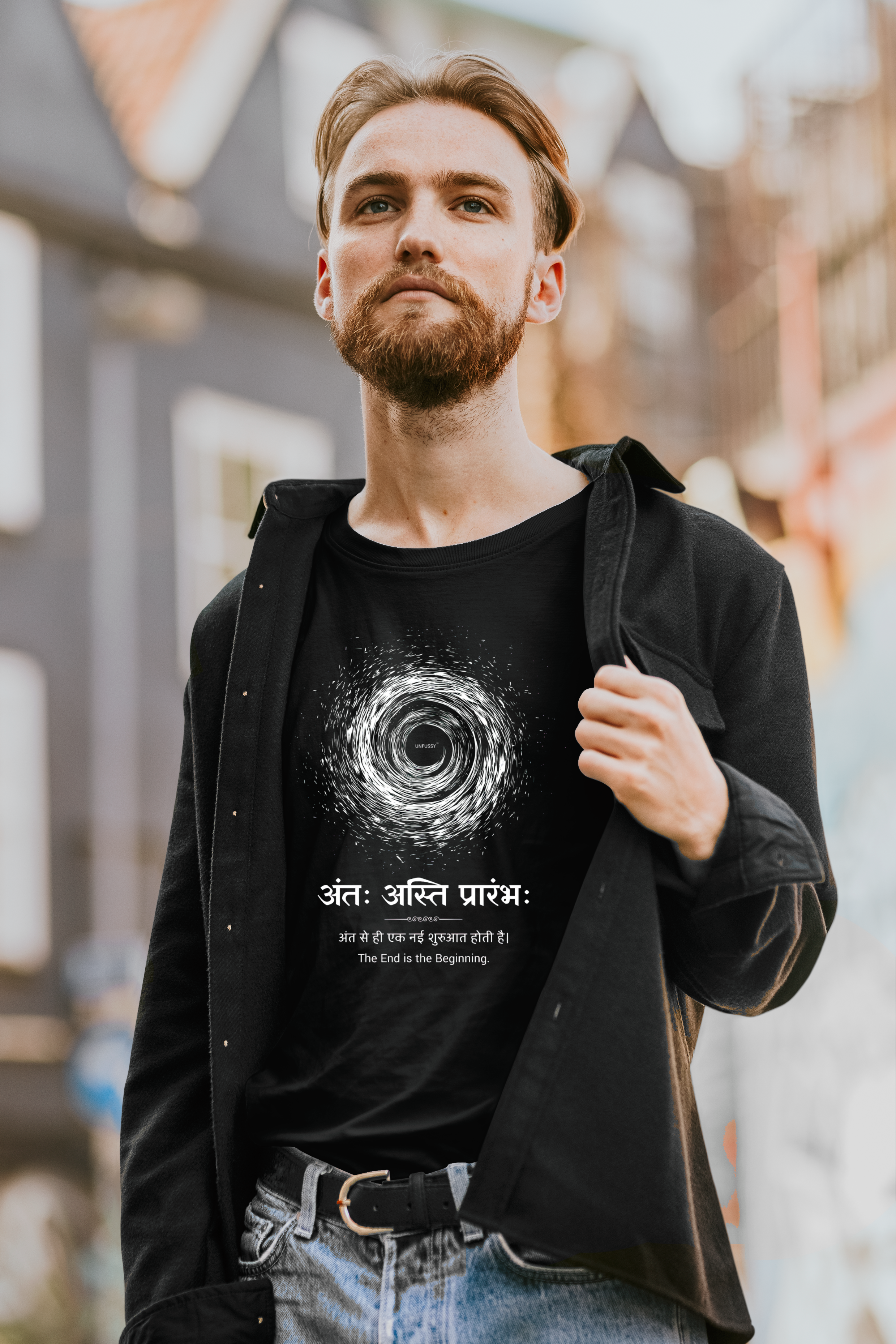 Beginning 100% Cotton Oversized Black T-shirt by Unfussy with 100% cotton, Black, Casual Wear, Organic, Oversized Fit, Printed, T-Shirts, Unfussy, Unisex, Womenswear at Kamakhyaa for sustainable fashion