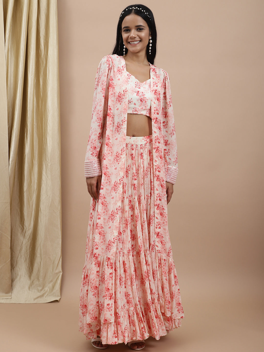 Crepe White Printed Tier Lehenga by Ewoke with Bemberg, Crepe, Festive 23, Festive Wear, Lehengas Sets, Natural with azo free dyes, Prints, Regular Fit, White, Womenswear at Kamakhyaa for sustainable fashion