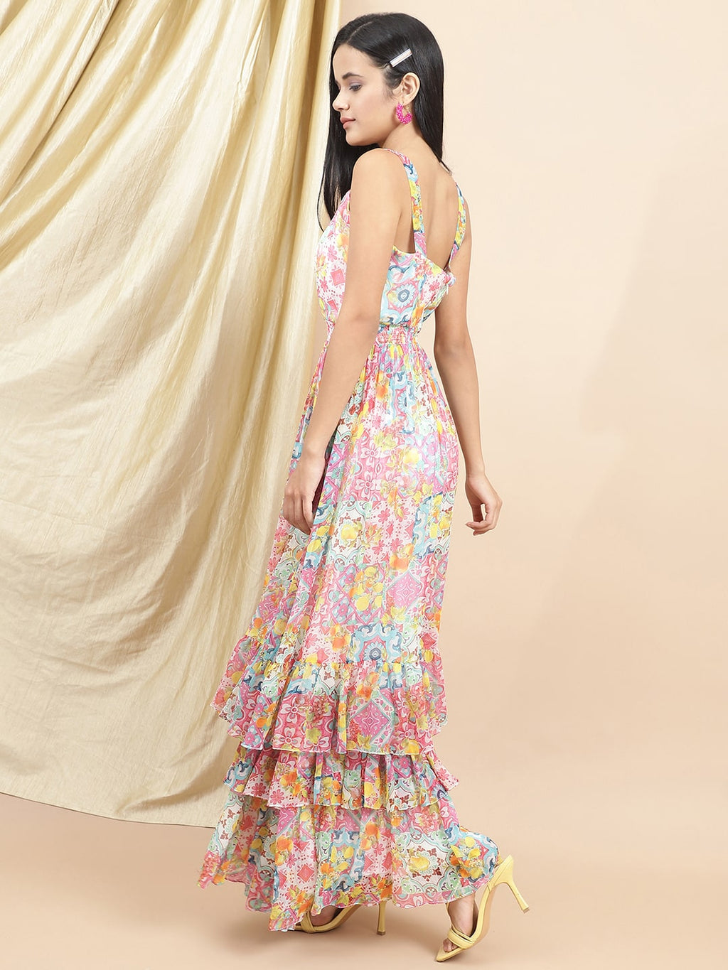Multicolor Satin Floral Printed Maxi Dress by Ewoke with Beach Wear, Bemberg satin, Ewoke, Maxi Dresses, Multicolor, Natural, Prints, Relaxed Fit, White, Womenswear at Kamakhyaa for sustainable fashion