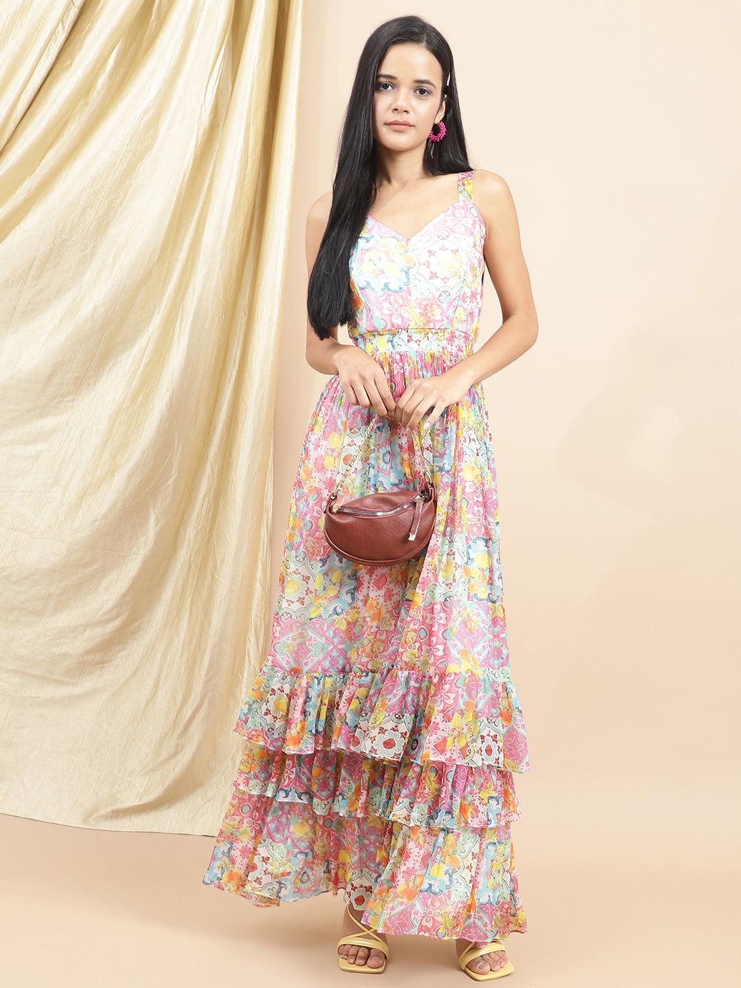 Multicolor Satin Floral Printed Maxi Dress by Ewoke with Beach Wear, Bemberg satin, Ewoke, Maxi Dresses, Multicolor, Natural, Prints, Relaxed Fit, White, Womenswear at Kamakhyaa for sustainable fashion