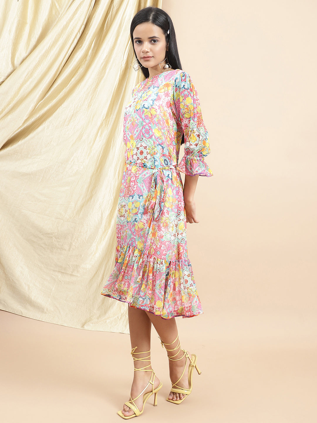 Certified Bemberg Chiffon White Sheath Dress by Ewoke with Bemberg, Best Selling, Chiffon, Festive 23, Midi Dresses, Natural with azo free dyes, Prints, Relaxed Fit, Resort Wear, White, Womenswear at Kamakhyaa for sustainable fashion