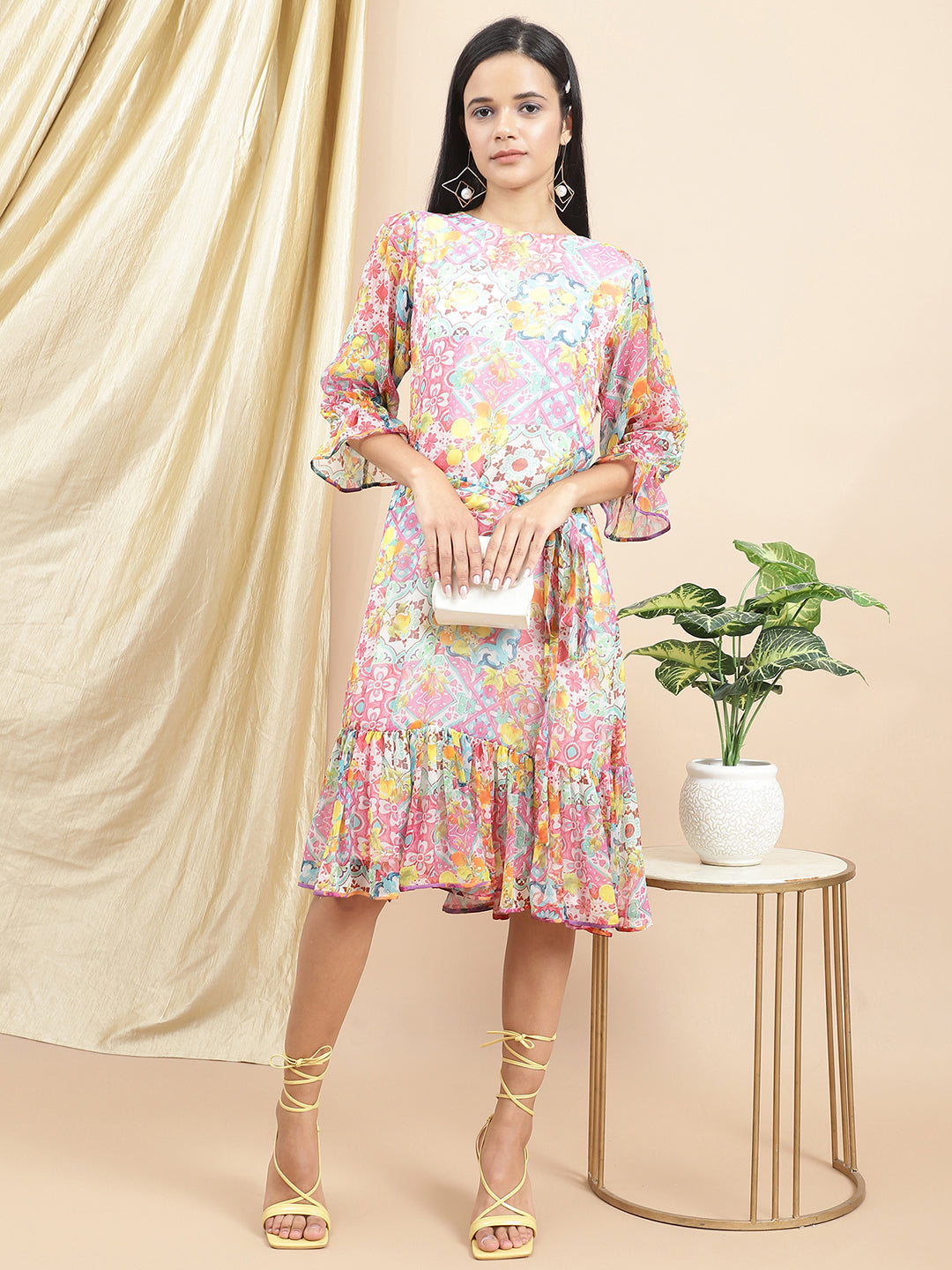 Certified Bemberg Chiffon White Sheath Dress by Ewoke with Bemberg, Best Selling, Chiffon, Festive 23, Midi Dresses, Natural with azo free dyes, Prints, Relaxed Fit, Resort Wear, White, Womenswear at Kamakhyaa for sustainable fashion