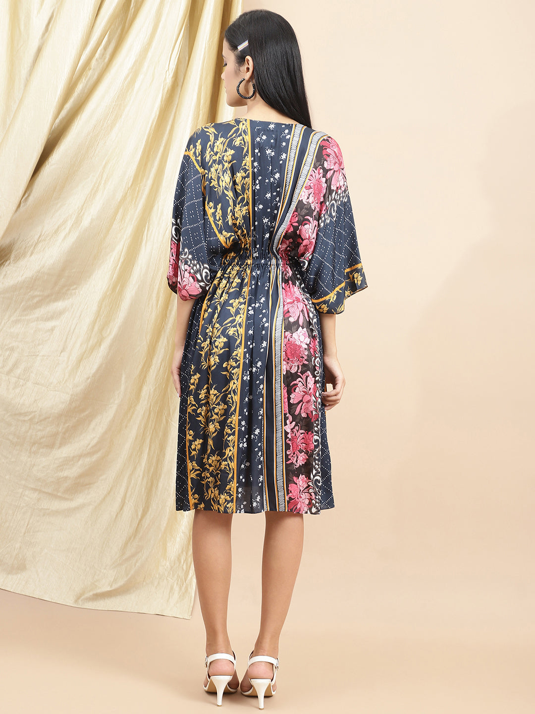 Certified Bemberg Satin Blue Kaftan Dress by Ewoke with Bemberg, Blue, Festive 23, Kaftans, Mini Dresses, Natural with azo free dyes, Prints, Relaxed Fit, Resort Wear, Satin, Womenswear at Kamakhyaa for sustainable fashion