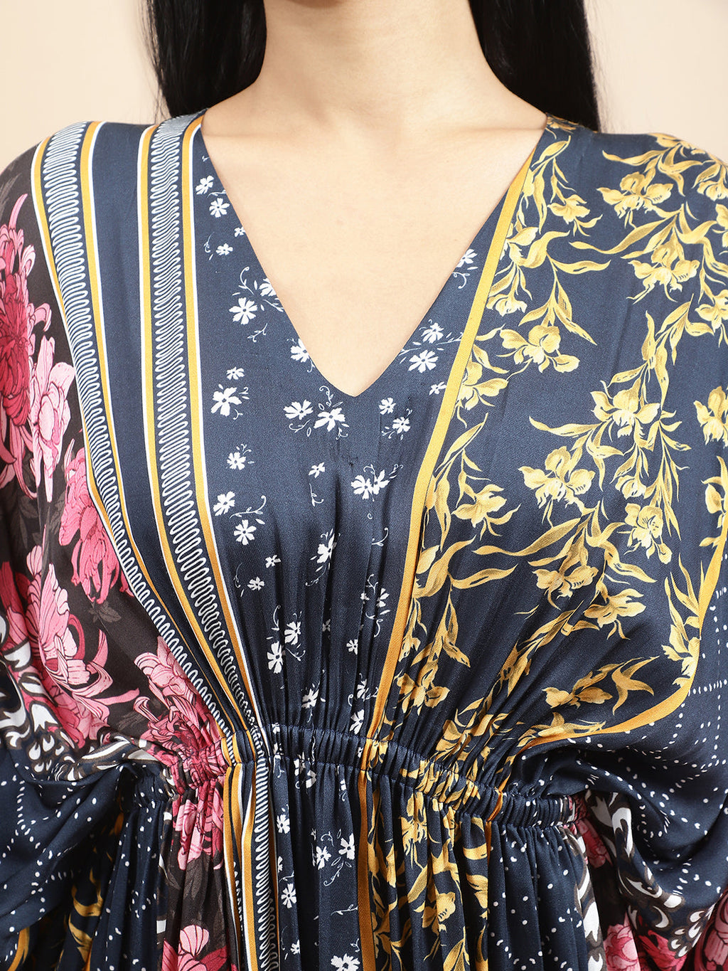 Certified Bemberg Satin Blue Kaftan Dress by Ewoke with Bemberg, Blue, Festive 23, Kaftans, Mini Dresses, Natural with azo free dyes, Prints, Relaxed Fit, Resort Wear, Satin, Womenswear at Kamakhyaa for sustainable fashion